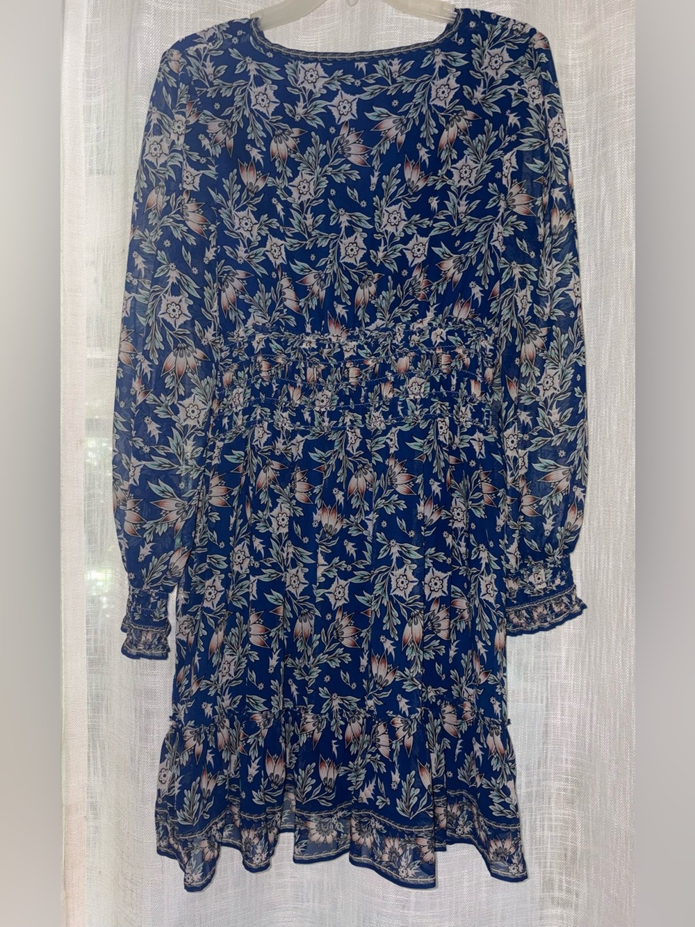 Max Studio London Navy Blue Floral Long-Sleeve Smocked Dress - Picture 2 of 6